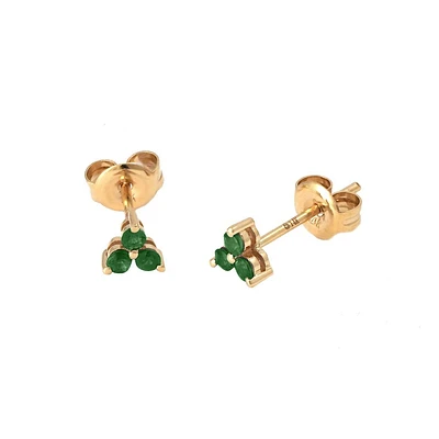 Trio Emerald Yellow Gold Stud Earrings