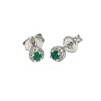 Emerald Halo Stud Earrings