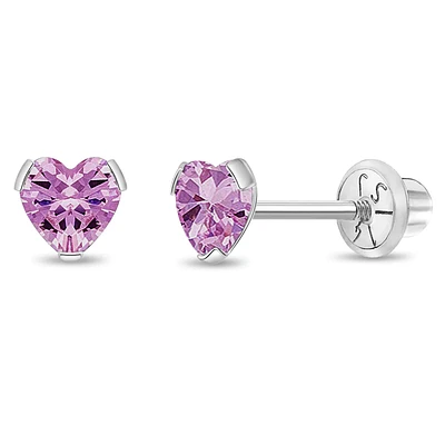 Birsthone White Gold Heart Kids Earrings - October