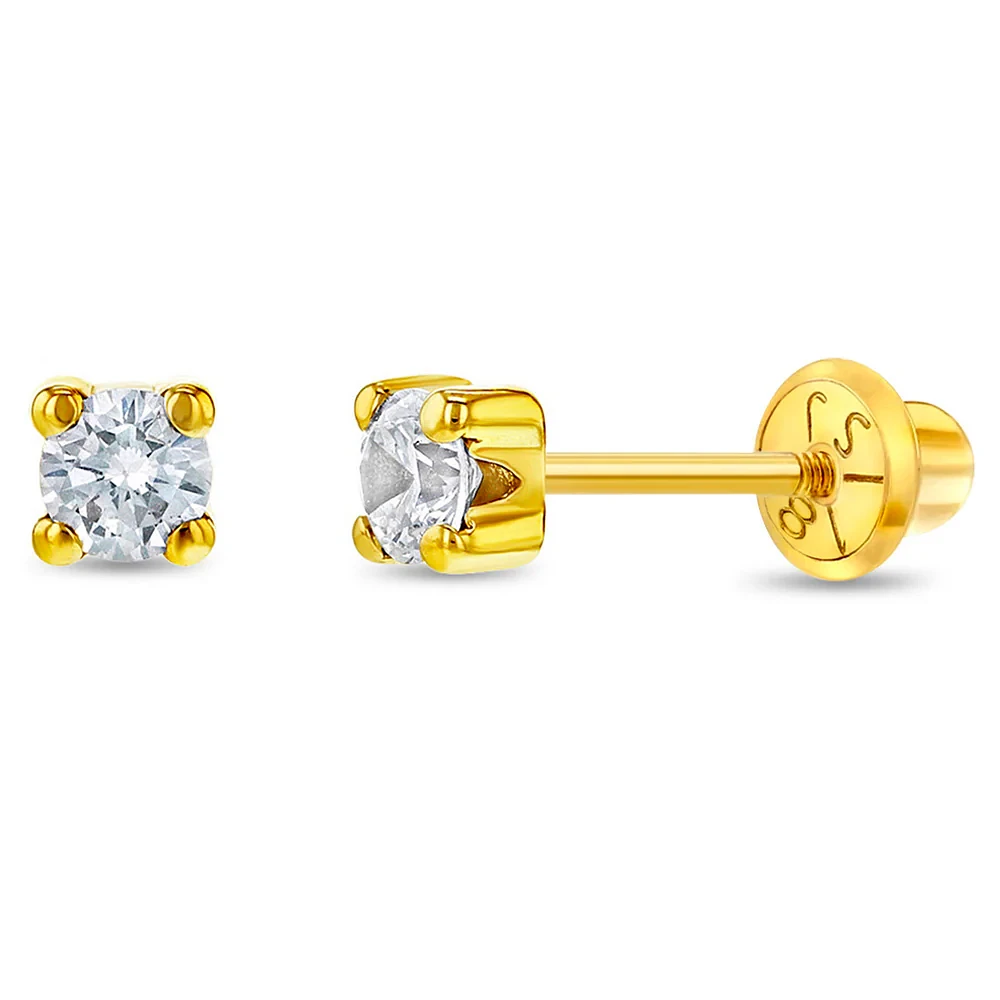 18K Gold 3MM Zirconia Kids Earrings