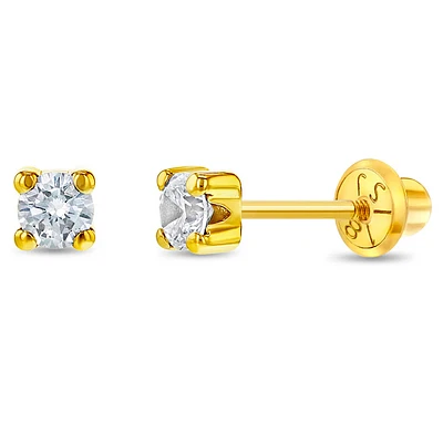 18K Gold 3MM Zirconia Kids Earrings