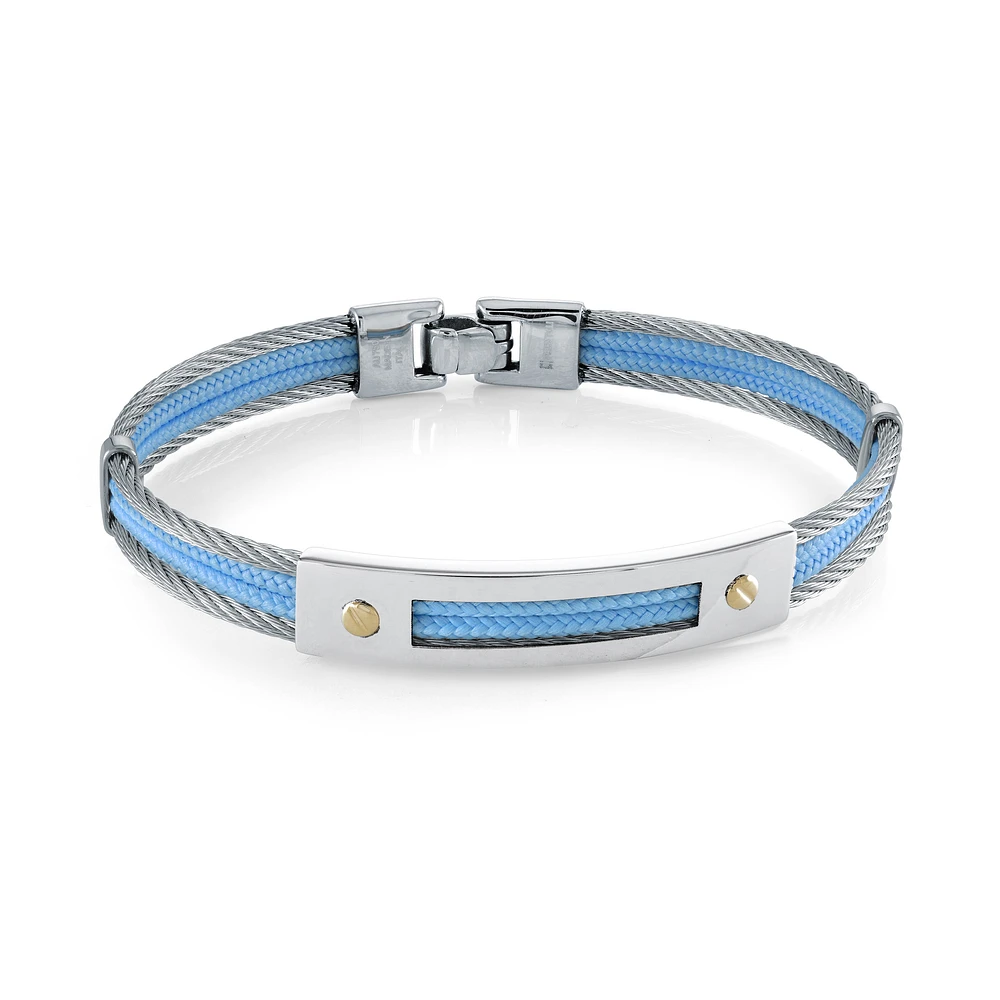 Baby Blue Cord Cable Steel Bracelet