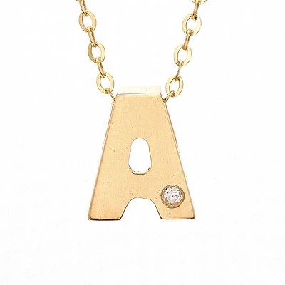 8mm Block Diamond Initial Necklace
