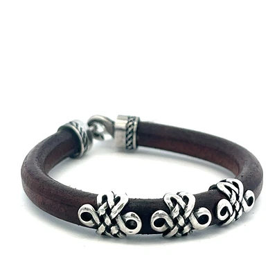 Brown Leather Silver Accents Bracelet