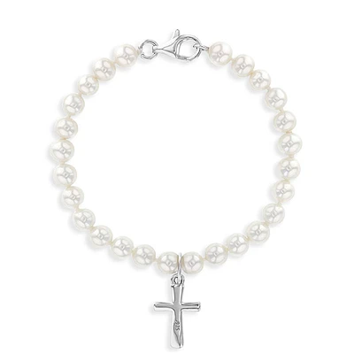 Kids White Pearl Cross Bracelet