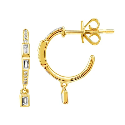 Baguette Brilliant Dangle 16.5MM Huggie Earrings