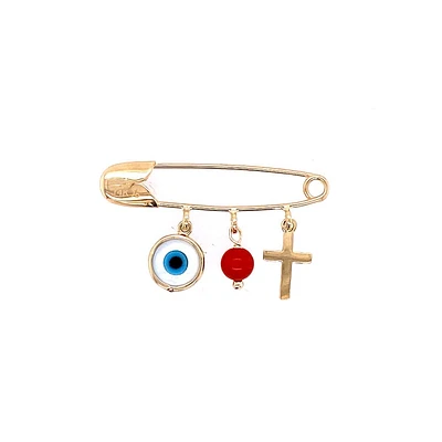 Evil Eye Cross and Colored Stone Baby Pin