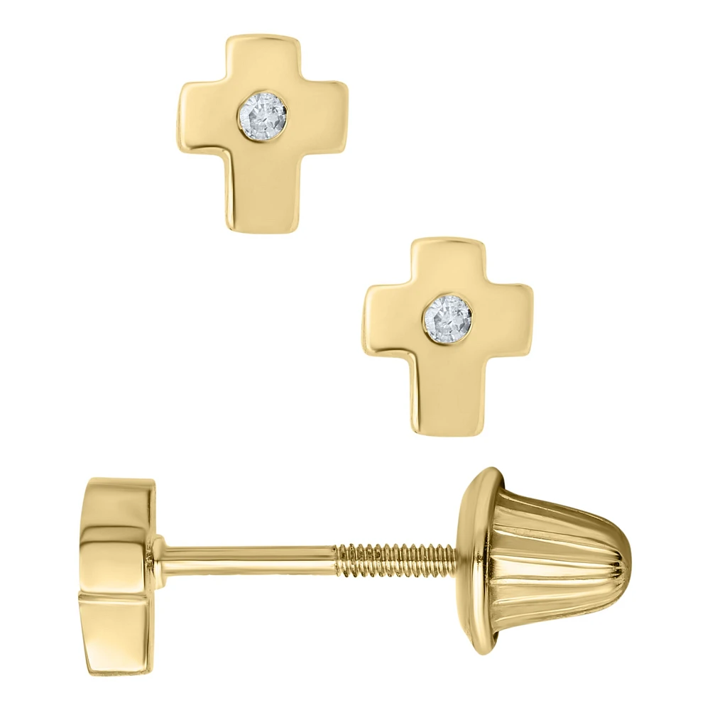 Cross Diamond Kids Stud Earrings