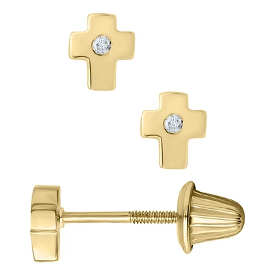 Cross Diamond Kids Stud Earrings
