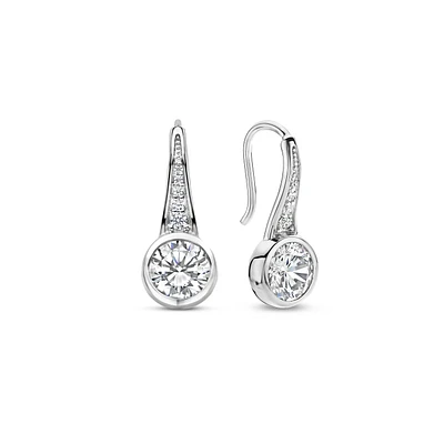 Brilliant Bezel Solitaire Silver Earrings