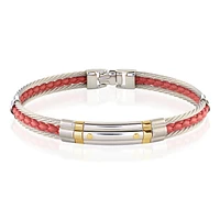Red Leather Cable Steel Bracelet
