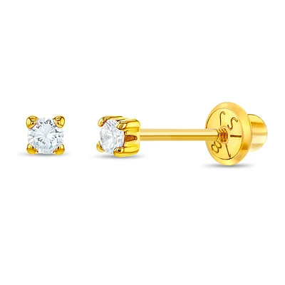 18K Gold 2MM Zirconia Kids Earrings
