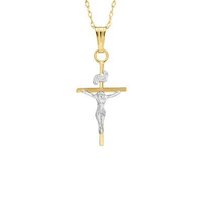 17MM Solid Gold Crucifix Two Tone Kids Necklace