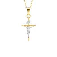 17MM Solid Gold Crucifix Two Tone Kids Necklace