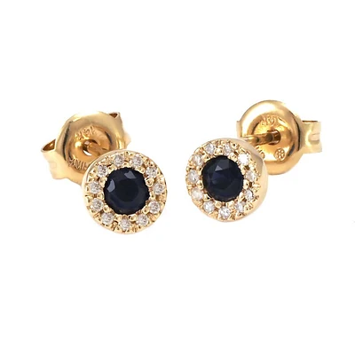Sapphire and Diamond Yellow Gold Stud Earrings