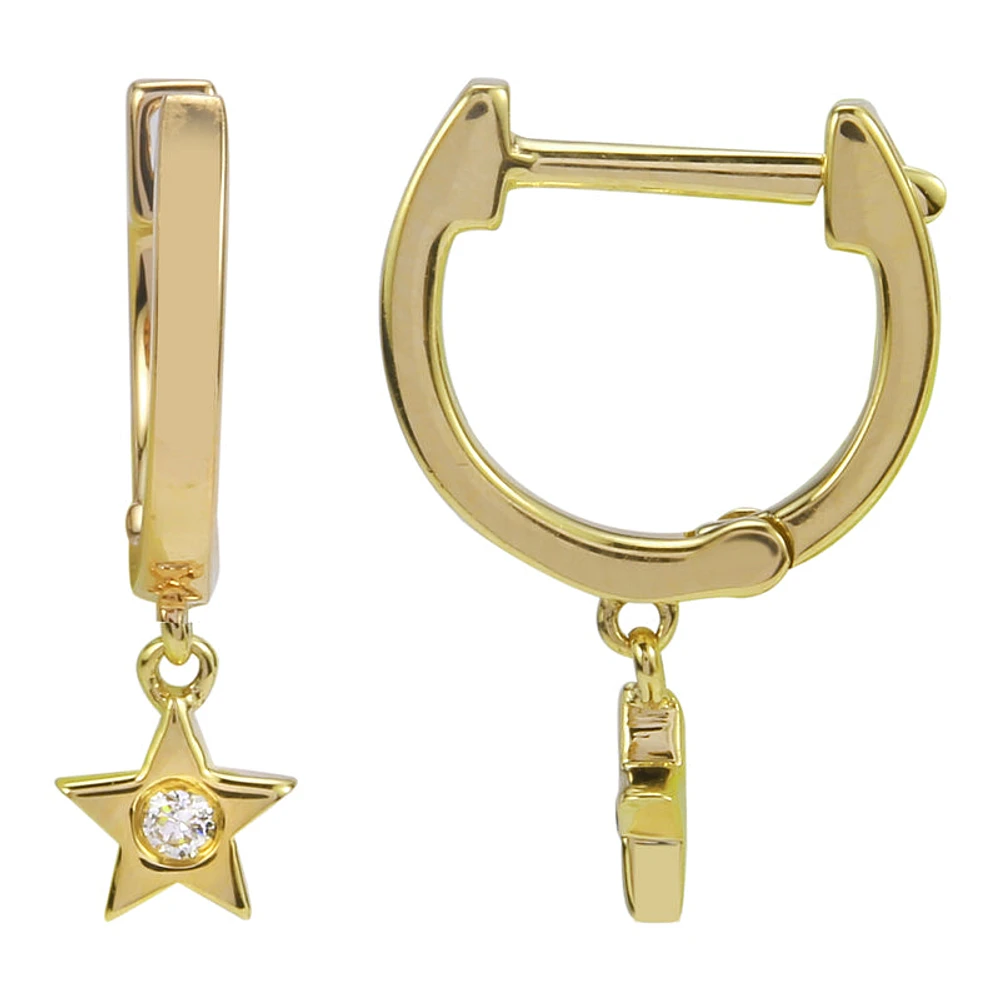 Star Dangle Diamonds Huggie Earrings