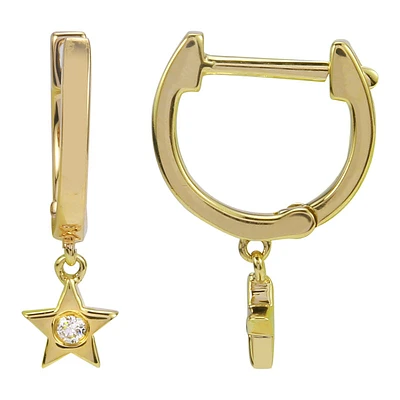 Star Dangle Diamonds Huggie Earrings