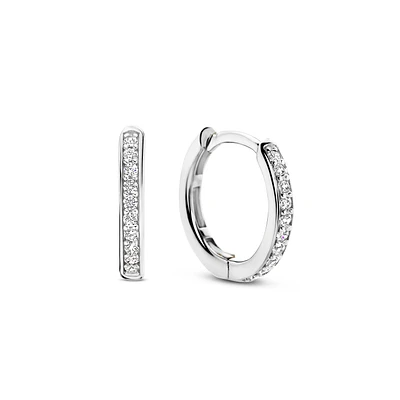 Basic 14MM Silver Sparkle Huggie Earrings