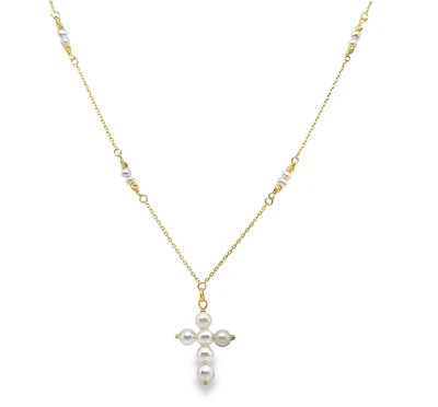 Pearl Chain and Pearl Cross Necklace