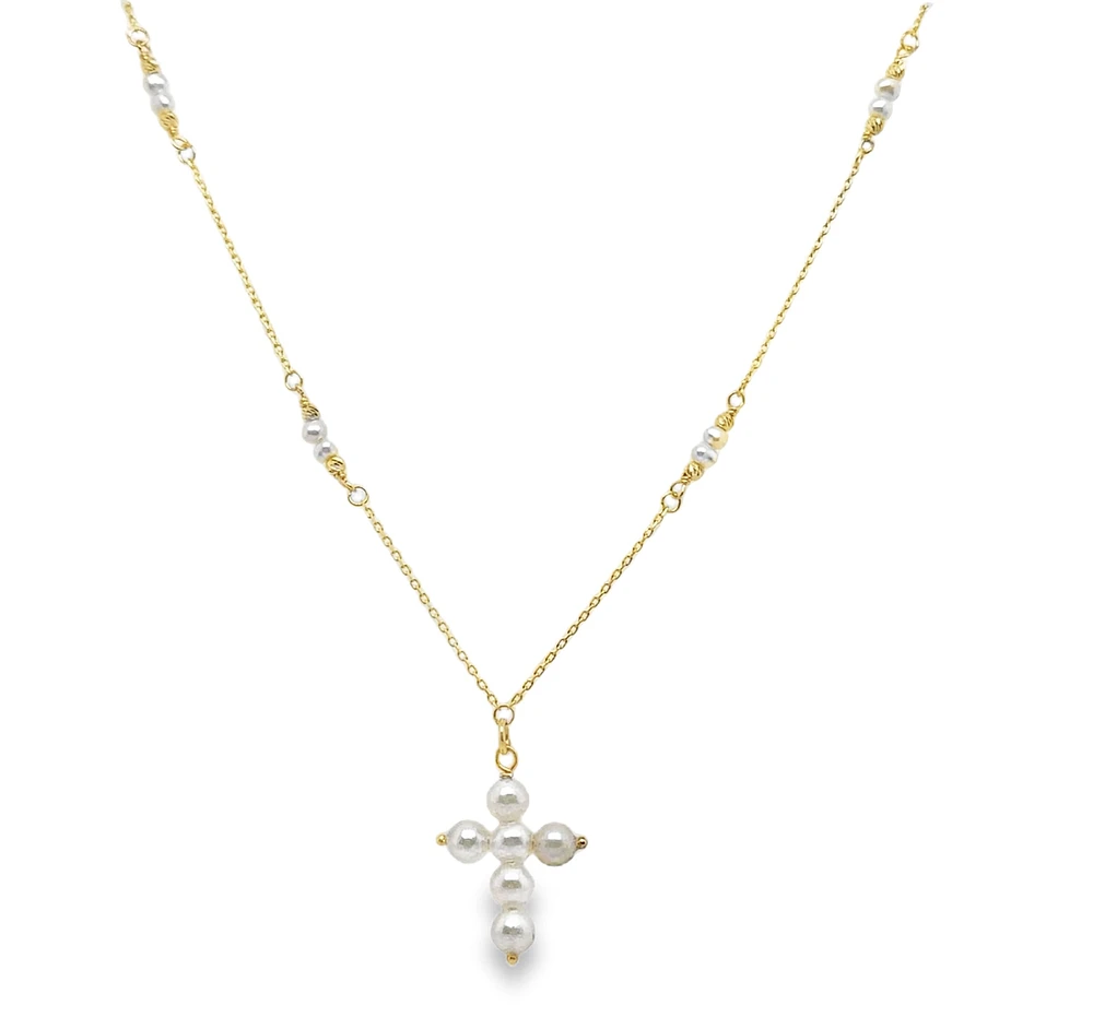 Pearl Chain and Pearl Cross Necklace