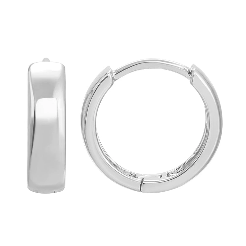 Flat White Gold 12MM Huggie Earrings