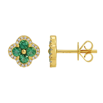 Emerald and Diamond Clover Stud Earrings