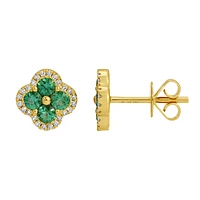 Emerald and Diamond Clover Stud Earrings