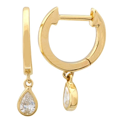 .16CT Pear Diamonds 10MM Huggie Earrings 14KY