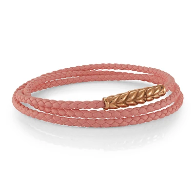 Pink Leather Rose Gold Steel Wrap Bracelet