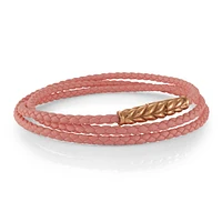 Pink Leather Rose Gold Steel Wrap Bracelet