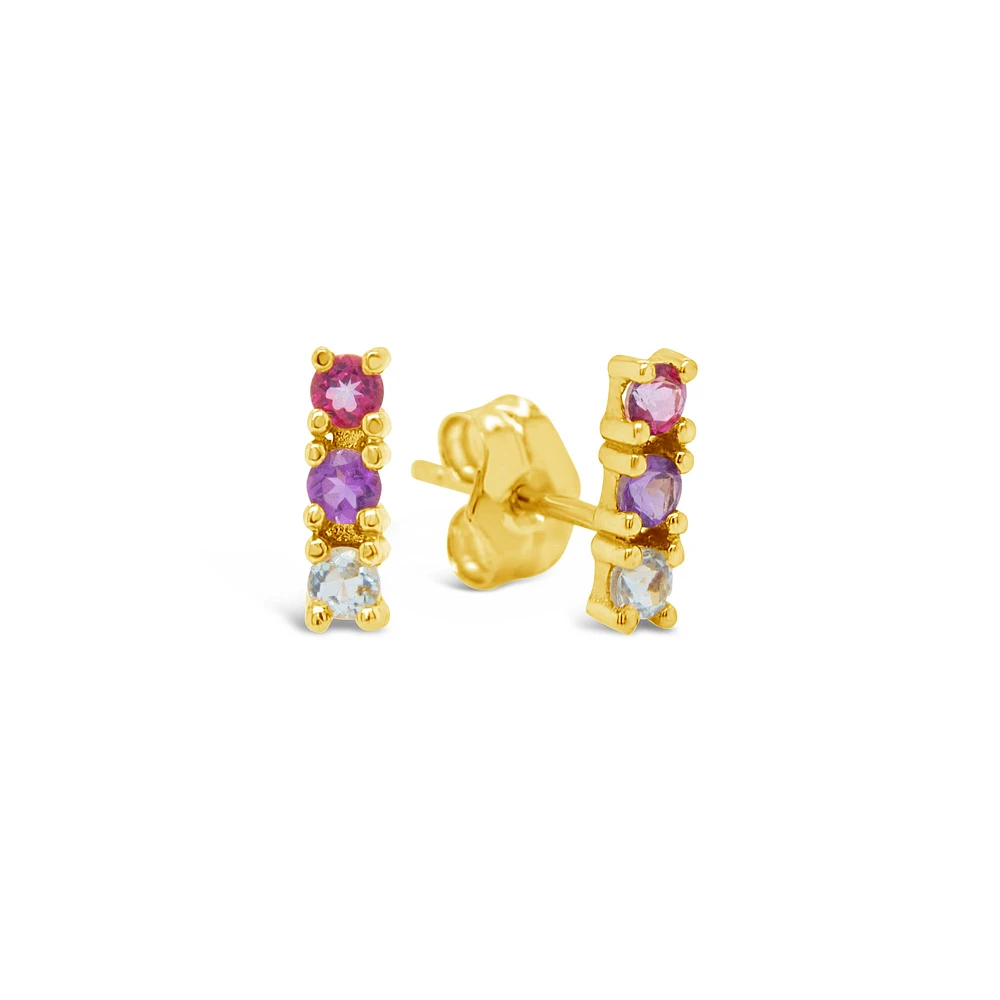 Semi-Precious Stones Bar Stud Earrings