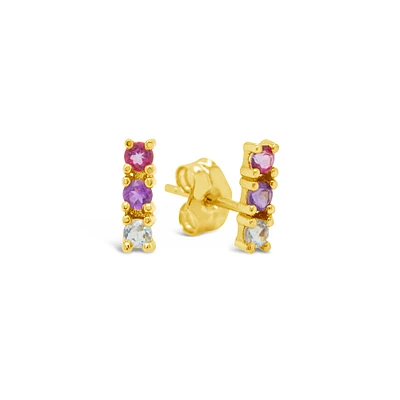 Semi-Precious Stones Bar Stud Earrings