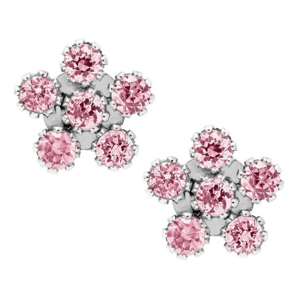 Pink Flower White Gold Kids Stud Earrings