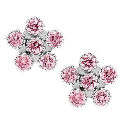 Pink Flower White Gold Kids Stud Earrings