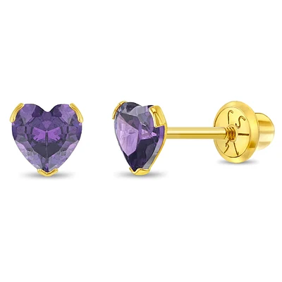 Birthstone Heart Kids Earrings - February