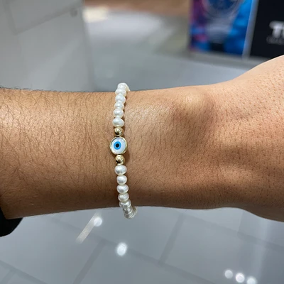Evil Eye Pearl Bead Bracelet