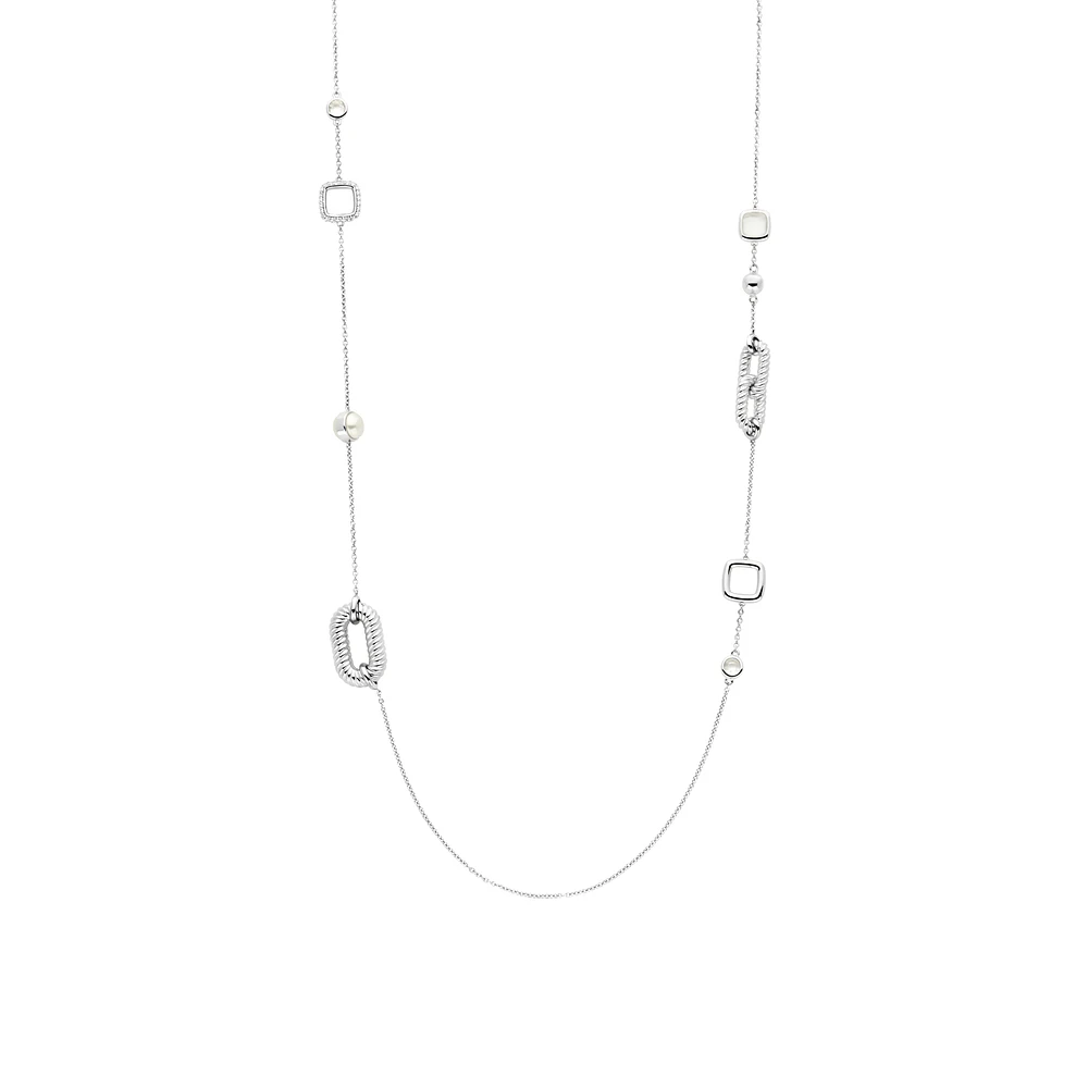 Rope Link Silver Long Necklace