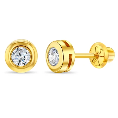18K Gold Bezel Zirconia Kids Earrings