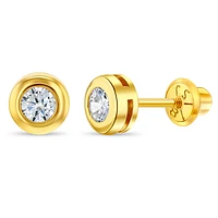 18K Gold Bezel Zirconia Kids Earrings