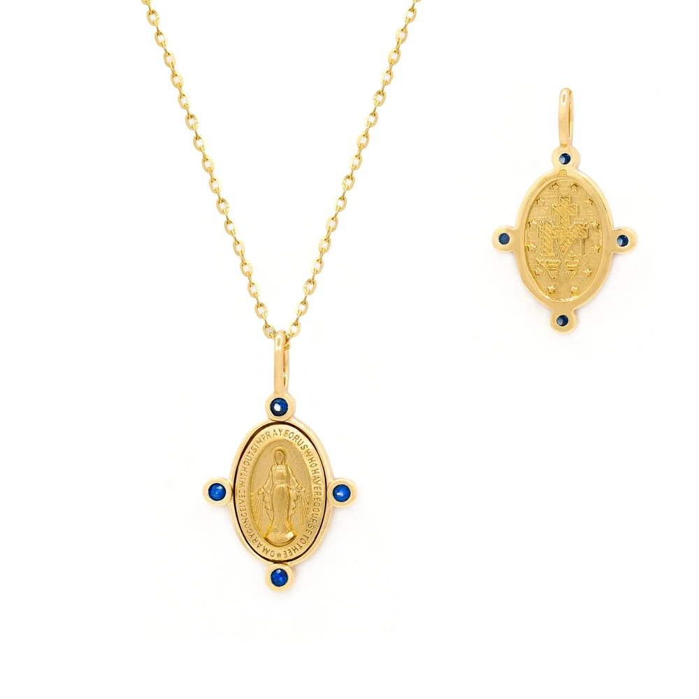 Virgen Milagrosa Sapphire Accent Necklace