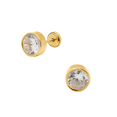 Bezel Set Zirconia 7MM Stud Earrings