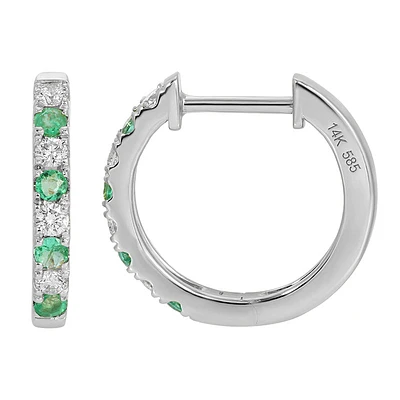 Diamond and Emerald 15MM Huggie Earrings