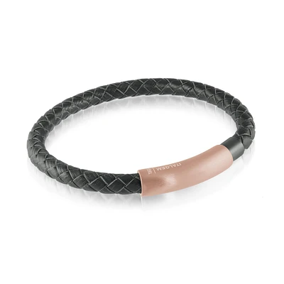 Black/Rose Leather Magnetic Bracelet