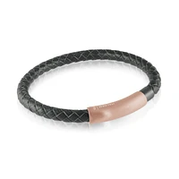 Black/Rose Leather Magnetic Bracelet