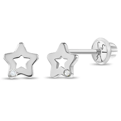 White Gold Star Diamond Kids Earrings