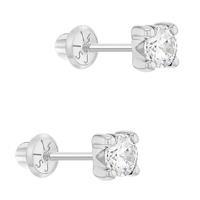 White Gold Zirconia 4MM Kids Earrings