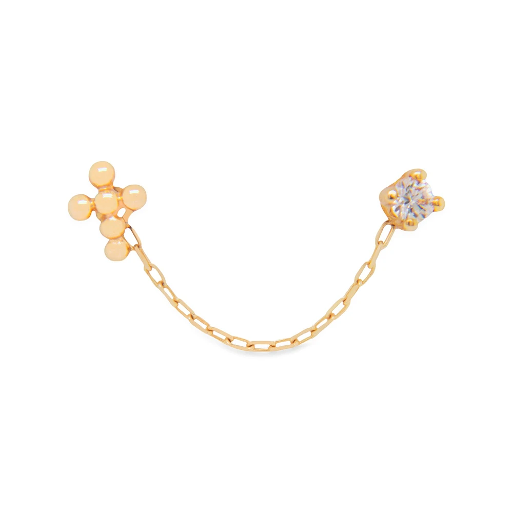 Cross and Zirconia Chain Single Stud Earring