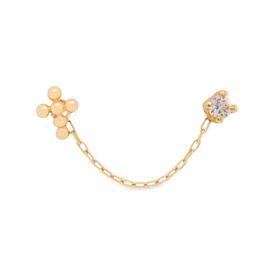 Cross and Zirconia Chain Single Stud Earring