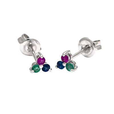 Trio Mixed Gem Gold Stud Earrings