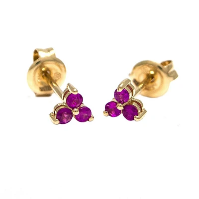 Trio Rubies Yellow Gold Stud Earrings